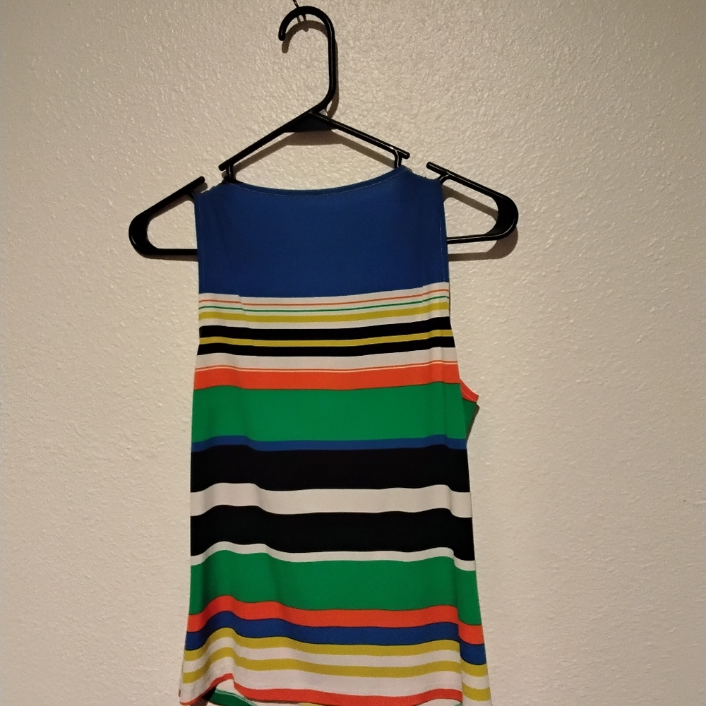 Brightly colored stripped shirt with drappy front